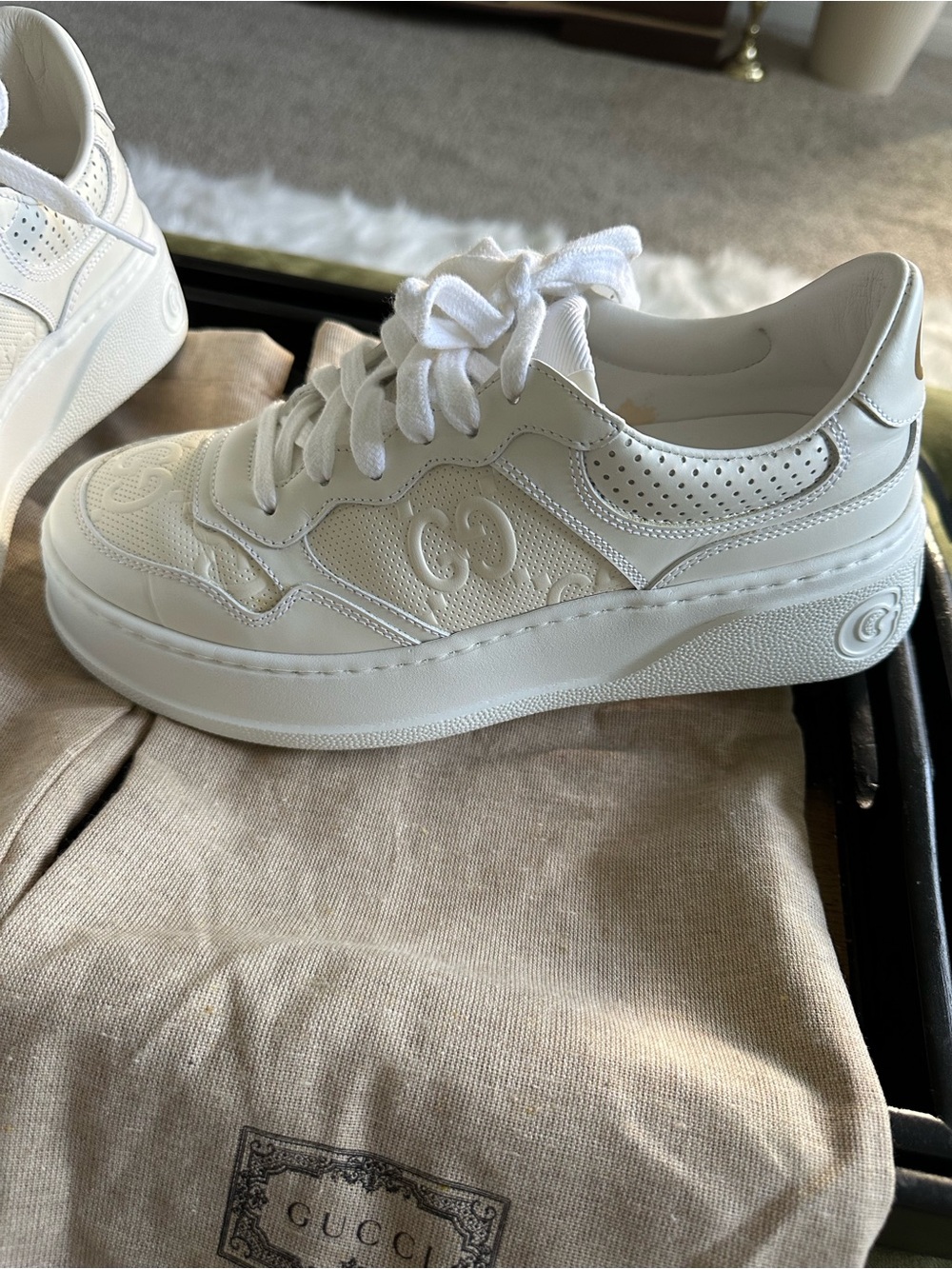 Gucci women’s Cream/White Platform Sneakers - Picture 5 of 8